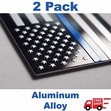 2 Pack Aluminum Police Officer Thin Blue Line American Flag Decal Sticker