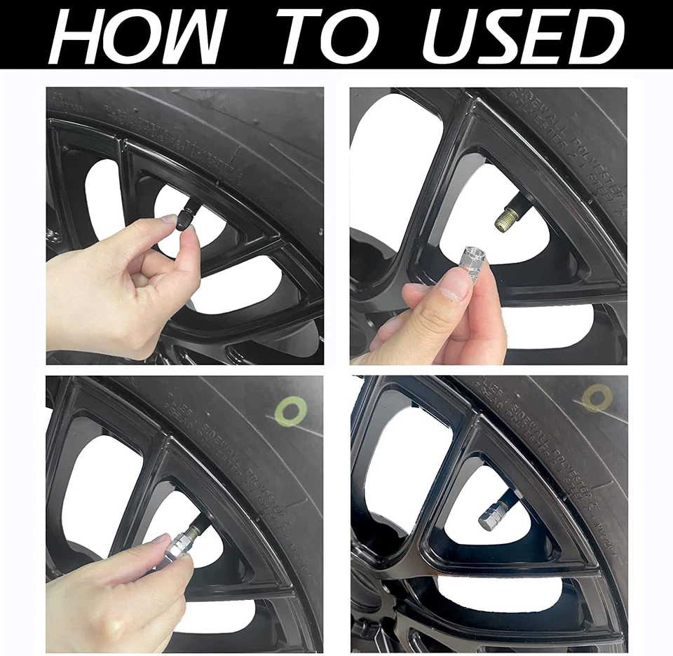 4 tapas de aire de vástago de válvula de rueda/neumático de aluminio plateado para GMC Yukon Foto 4 de 4