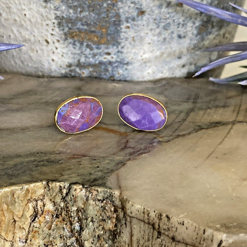 LAST CALL! Vintage Faceted Purple Mohave Copper Turquoise Oval Post Earrings