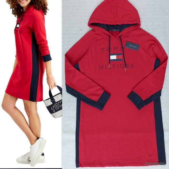 Stripe Hooded Sweatshirt Dress 