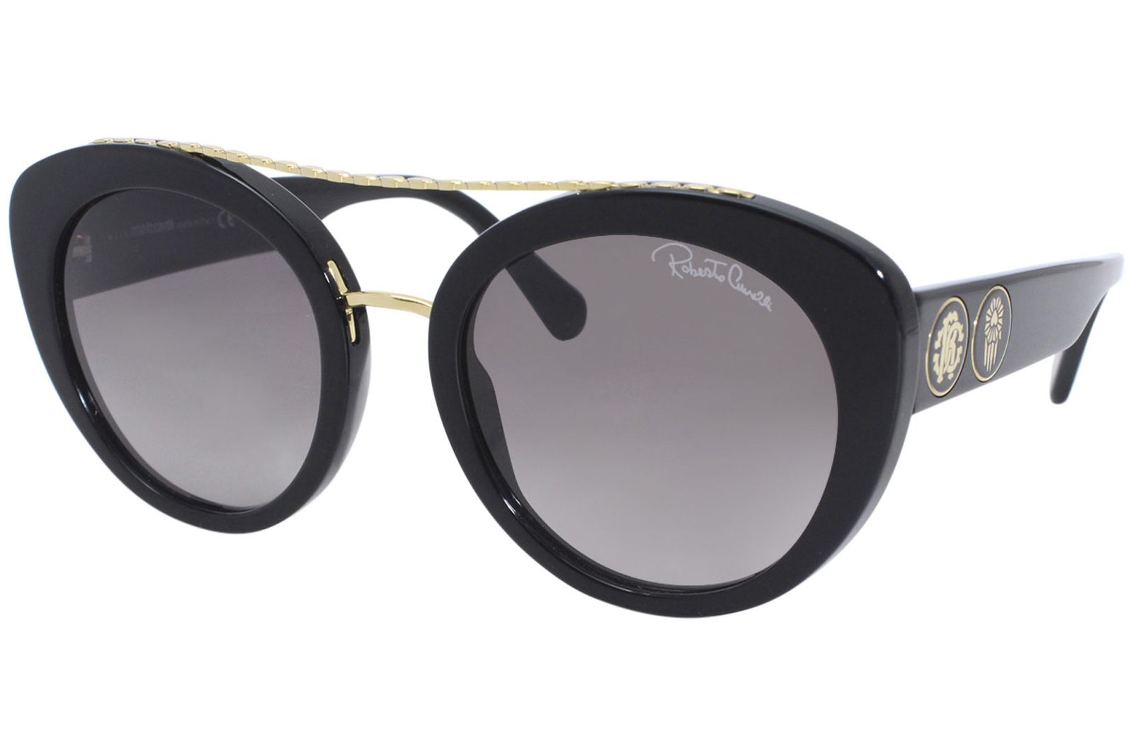 Солнцезащитные очки Roberto Cavalli RC1128 01B Женские черно-золотыесерые с градиентными линзами 54 мм 41890₽