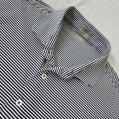 Fennec Size Large Black White Striped Short Sleeve Polo Shirt