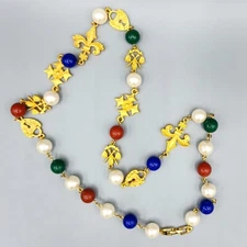 1992 Napier SCARSBOROUGH Matte Gold Tone Resin Colorful Heraldic Necklace 28"