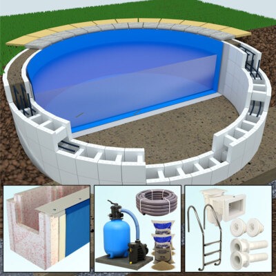 Premium Paket Yapool Stone PS25 Styropor Pool Rundpool Rundbecken 3,0 x 1,2 m