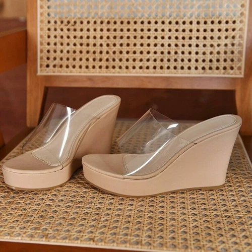 Sandalias de mujer transparentes tacón de cuña plataforma zapatos de salón sandalias sexy - Imagen 5 de 15