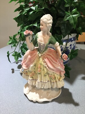VTG 1950'S GERMAN KARL ENS PORCELAIN LARGE 10'' VICTORIAN LADY  WITH ROSES FIGURE