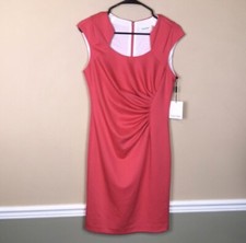 NWT Calvin Klein Women's Ruched Coral Pink Sleeveless Sheath Dress Sz 6