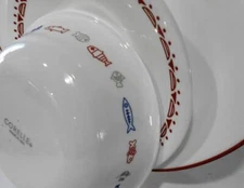 ❤️ 12-pc Corelle HARBOR TOWN Dinnerware Set / FISH Fishing Boat Red Blue Gray