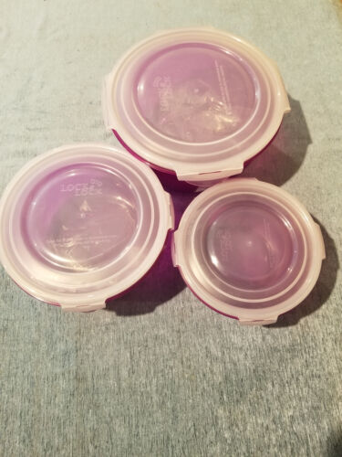 Locking 3 Piece Jewel Tone Bowls Storage Set Nestable Original Packaging Purple