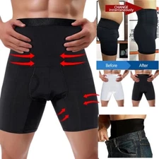 Mens Compression Shorts Body Shaper Open Crotch Tummy Control Slimming Pants US