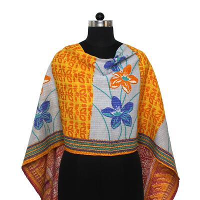 Écharpe Kantha En Soie Recyclée Fait Main – Multicolore – Bohème, Unisexe