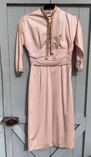 Vintage 1950's Cocktail long Dress Original Junior Theme Pink gold trim sz S