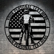 Personalized US Dirtbike Rider Name Metal Sign Gift. Custom Motocross Wall Decor
