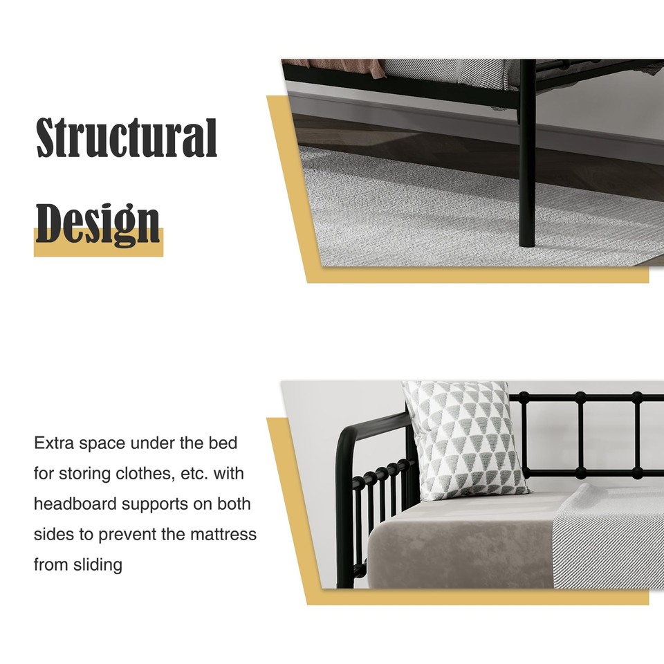 Functional Twin Size Japanese Black Metal Daybed - Versatile Single Bed ...