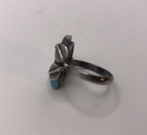 Vtg Sterling Silver 925 Turquoise Leaf Setting Ring - Picture 4 of 7