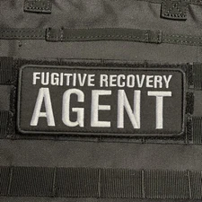 FUGITIVE RECOVERY AGENT Tactical Patch Bail Bonds Hook Loop 6 X 2.5 Inches White