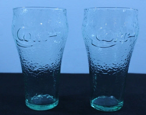 Set of 2 Vintage Frosted Green Pebble Coca Cola Coke 16 Ounce Glass New