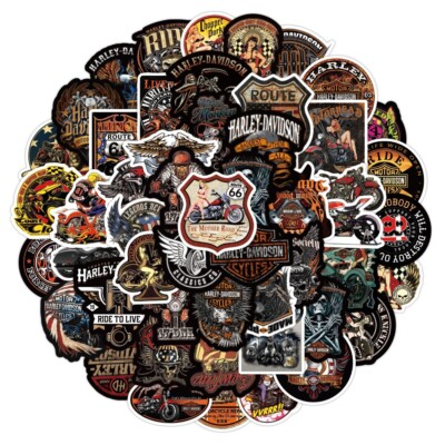 50pc VINTAGE MOTORCYCLE HD Vinyl Stickers-Tool Box, Water-Bottle