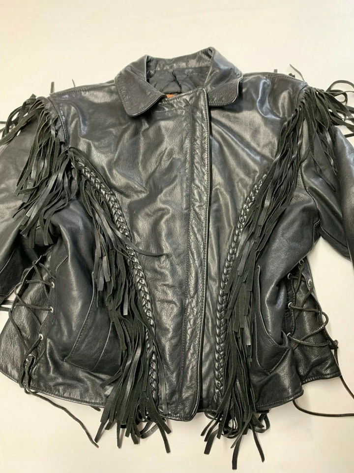 Mujer KERR LEATHERS Negro Cremallera Cuero Deshilachado Motocicleta Motociclista Chaqueta Talla L? Foto 2 de 4