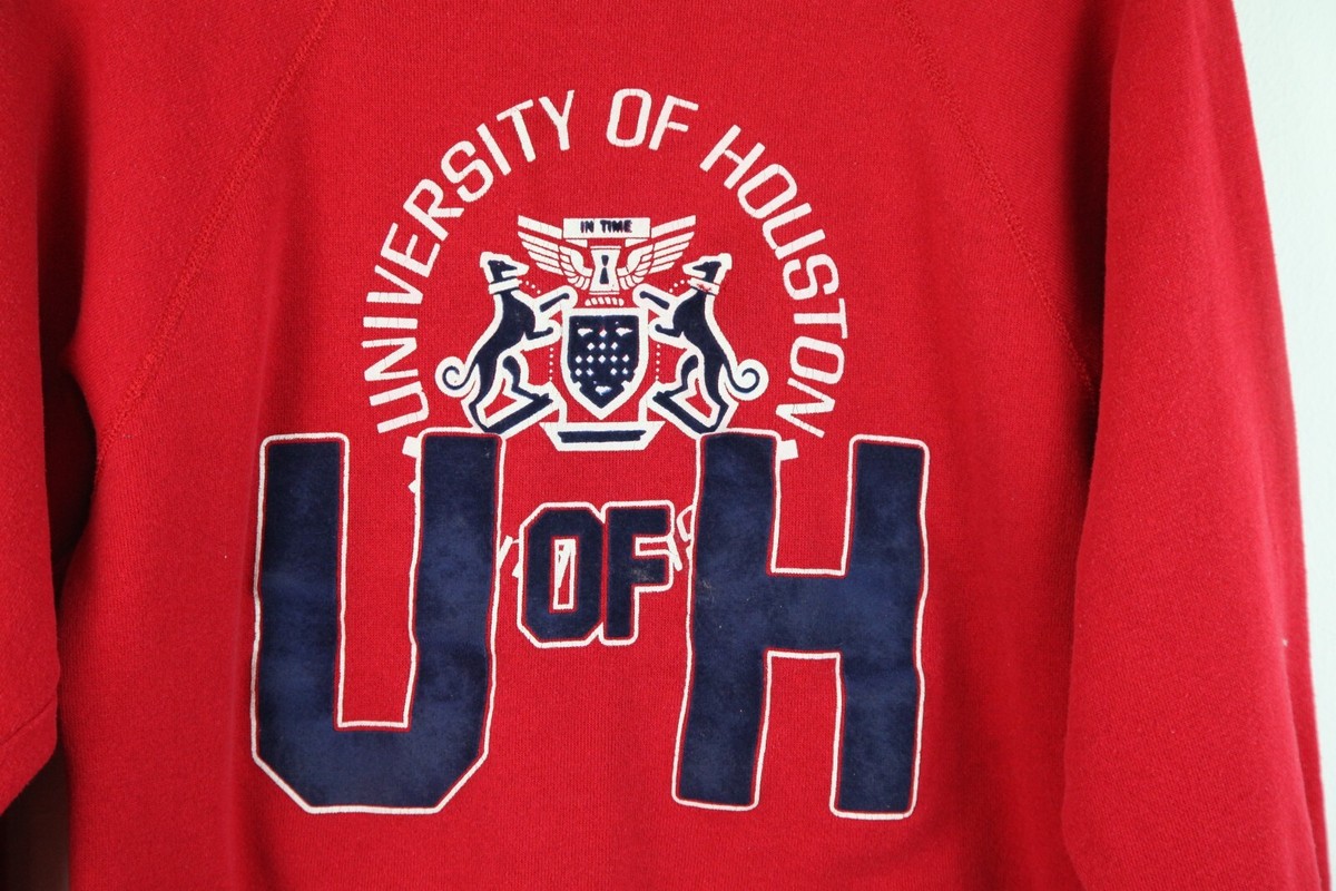 Vintage 60s 70s Artex University of Houston Flocked Sweatshirt Red 