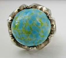 Sterling Silver Ring Round Cabochon Art Glass Size 4 Artisan Handmade Mexico