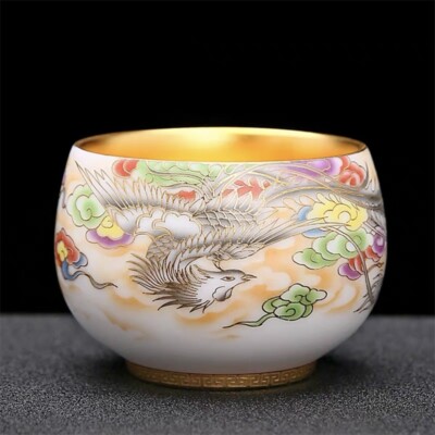Gilding Hand Painted Tea Cup Fat Mutton Jade Porcelain Master Cup 180ml Tea Cup