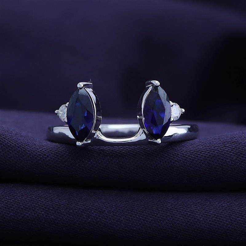Marquise Sapphire Diamond Ring Wrap Guard Enhancer 14k
