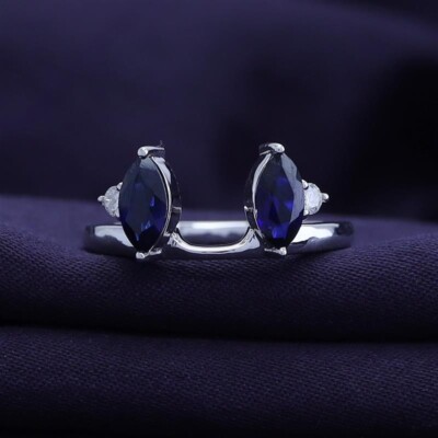 Marquise Sapphire Diamond Ring Wrap Guard Enhancer 14k