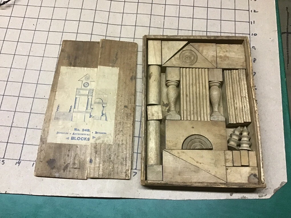 Vintage Wooden Improved Architectural Building BLOCKS 248 in box