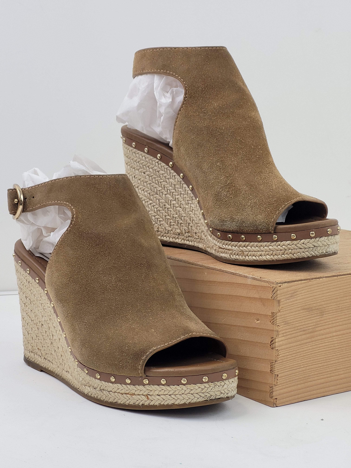 Coach Kristy Brown Leather Suede Boho Wedge Espadrille Size 6.5
