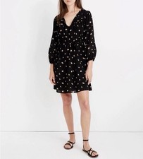 Madewell Daisy Print Tie Waist Mini Dress Women’s 3X Black Yellow Boho Belt