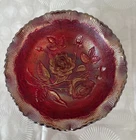 Vintage Imperial Open Rose Pattern Sunset Ruby Red Carnival Glass Bowl Beautiful