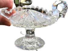 *American Brilliant Cut Glass Double Handled Compote Bowl Candy Dish 8.0” Across