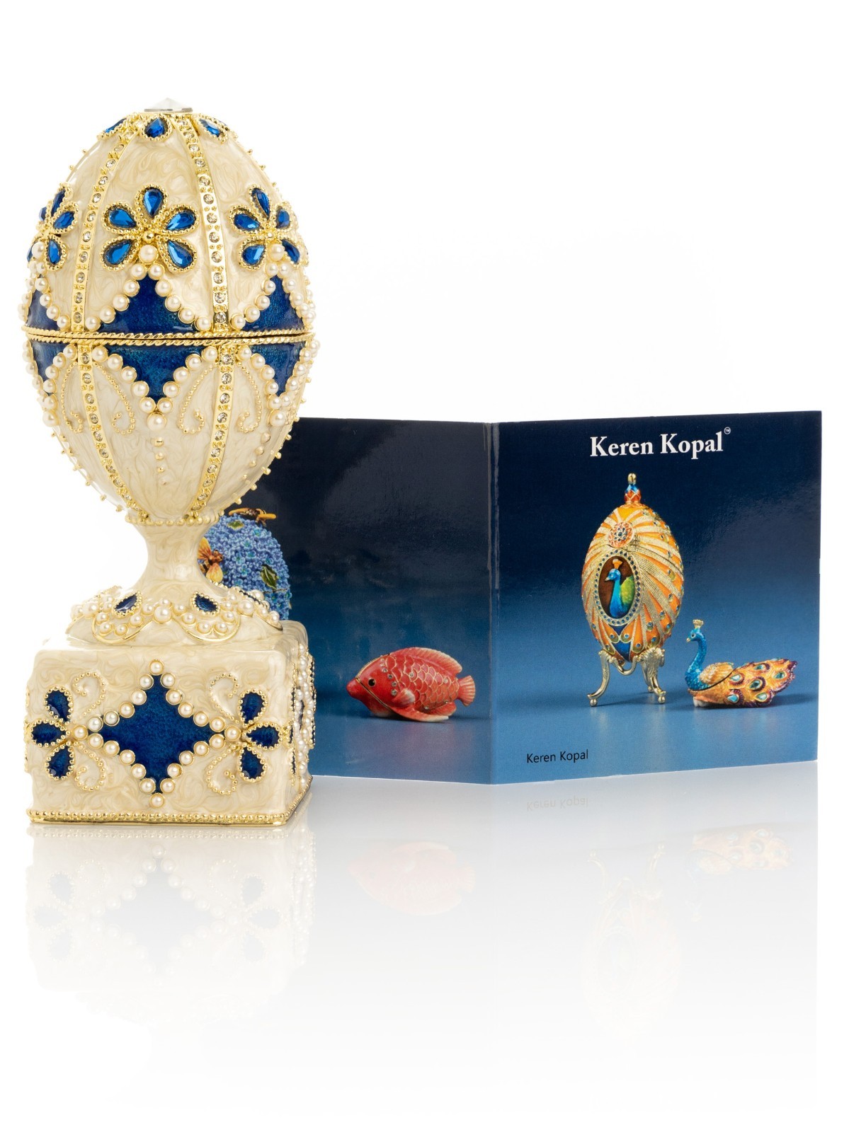 Keren Kopal Pearl Egg with Swan Trinket box Decorated with Austrian Crystals