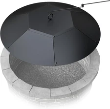 32-Inch round Fire Pit Lid - Metal Fire Pit Lid with Handle & Poker, Fit for Fir