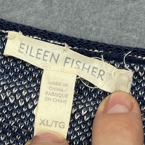 Eileen Fisher Top Womens XL Blue Mixed Stripe 100% Organic Linen Big Boxy Shirt - Picture 3 of 8