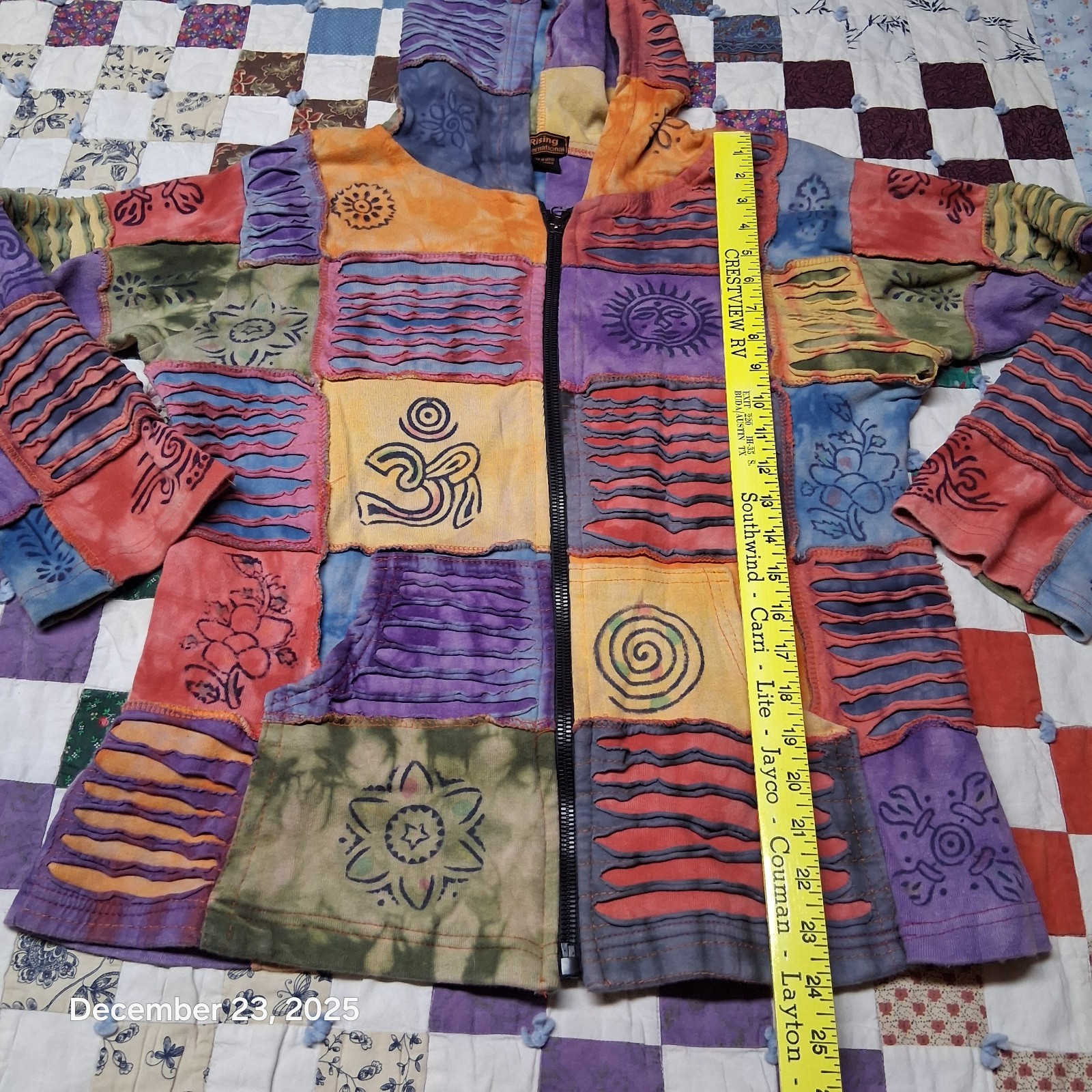 Rising International Patchwork Full Zip Hoodie Si… - image 5