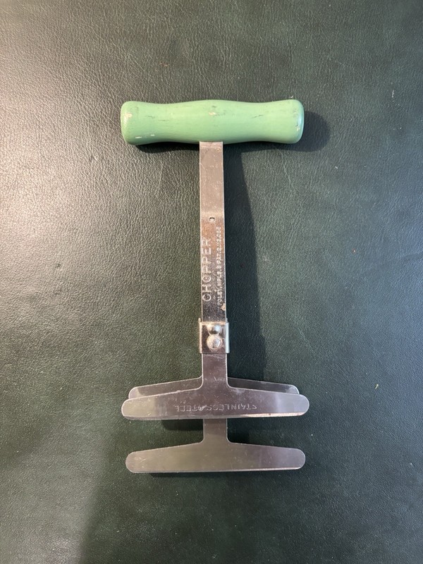Vintage Foley Chopper 3” stainless steel blades green wooden handle 7.5” MPLS