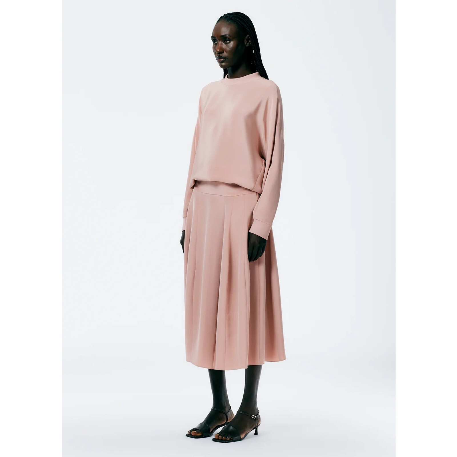 Tibi 4-Ply Silk Lantern Midi Skirt Dusty Blush Pink Pockets Size 0 image 2