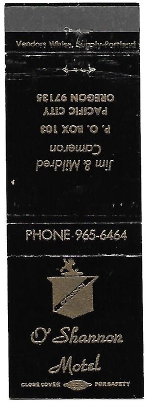 O' Shannon Motel in Pacific City, Oregon, FS Matchcover