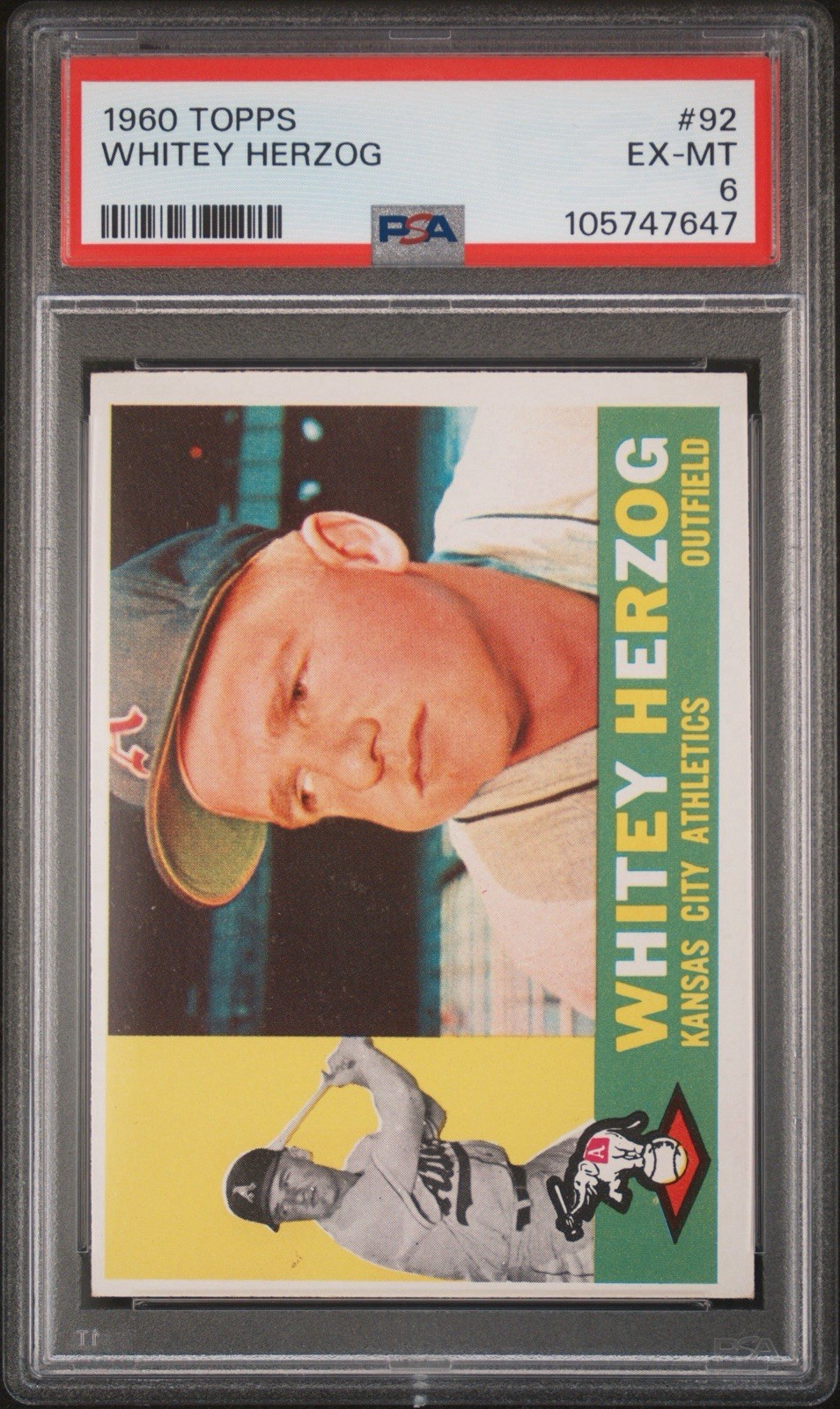 1960 Topps #92 Whitey Herzog A’s PSA 6 EX MT