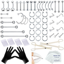 80Pcs Professional Piercing Kit Stainless Steel Body Jewelry Tools Set Sterile