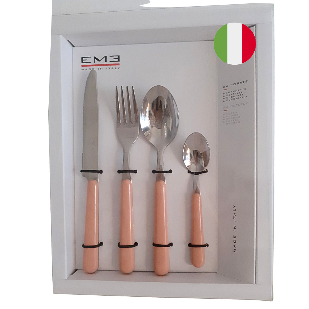 EME Brio set 24 pezzi, posate acciaio inox, manico rosa chiaro, Made in Italy