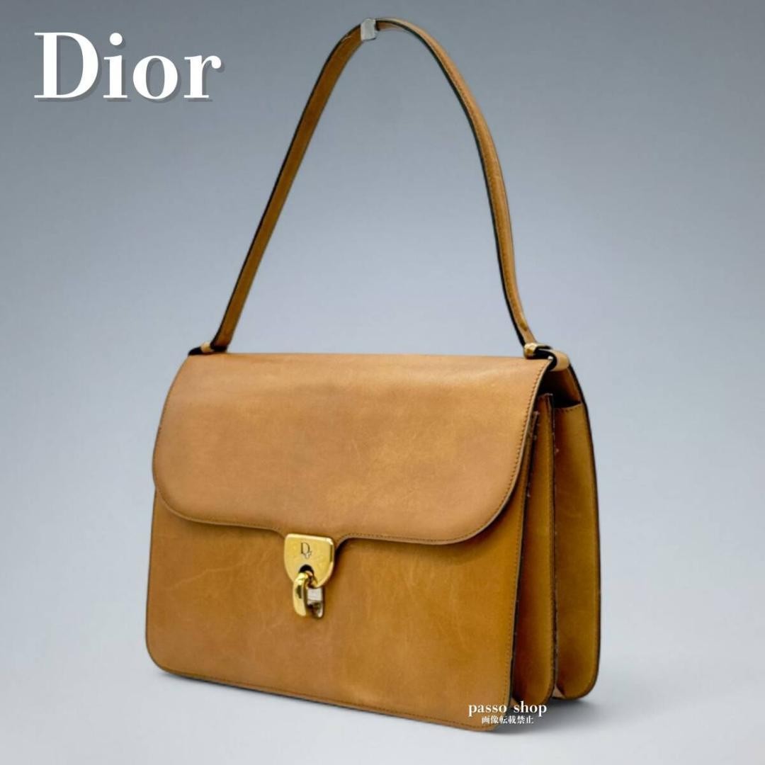 Vintage Dior Camel Leather Shoulder Bag Rare Collectible