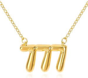 Authentic Bubble Angle Number Necklace 777 for Women, 18K Gold Plated Lucky Number Pendant