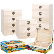 12 PCS Unfinished Wooden Boxes for Crafts, 6x4x2 Inch Small Wood Box with Hin...