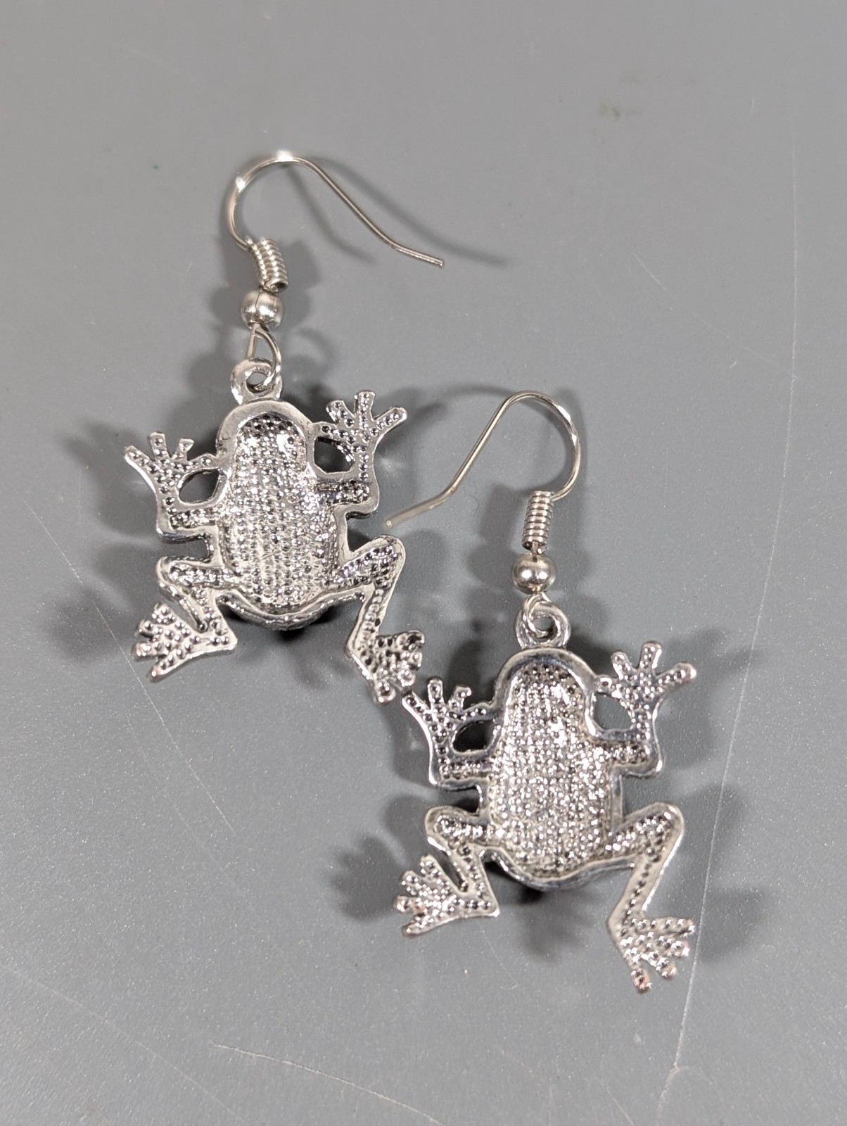 Silver Tone Rhinestone Tree Frog Dangle Earrings … - image 6