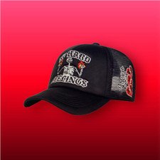 Mens Skull Embroidered Trucker Hat Flame Mesh Baseball Cap Snapback Sun Hat