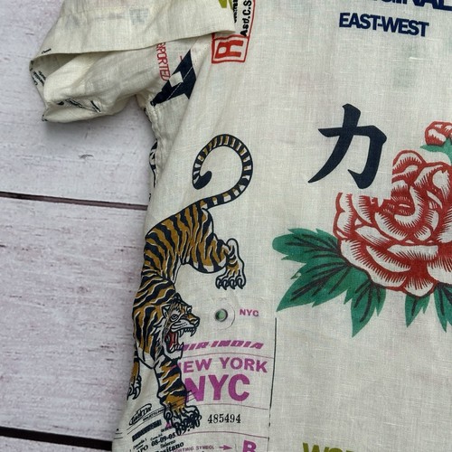Guess Shirt Men XL 100% Linen East West Aidan Tiger All Over Print - Picture 6 of 12