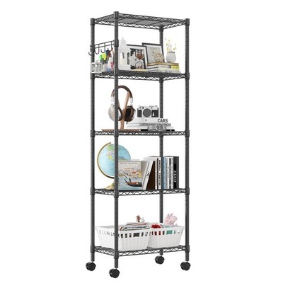 5 Tier Wire Shelving Unit on Wheels, Adjustable Storage Racks and Shelving, H...